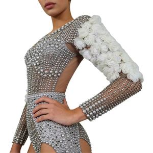Vestidos de Baile de Salón para Mujer, Inspirados en <span class=keywords><strong>Beyoncé</strong></span>, con Perlas, Pedrería y Flores, Elásticos - Product Image 2