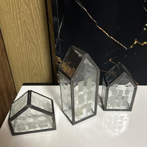 LANJO 3pcs retro geometric Iron House Shape <b>Candle</b> <b>Lanterns</b> With Warm Glow For Home Decoration Christmas - Product Image 5