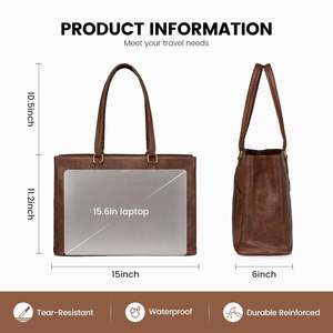 Bolso de Trabajo de Cuero Vintage para Mujer, Maletín Impermeable para Oficina, con Múltiples Compartimentos para Computadora y Artículos Esenciales de Negocios - Product Image 3