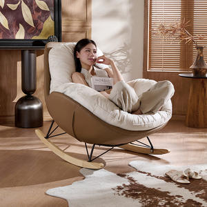 Fauteuil à bascule simple de style nordique, inclinable et confortable, pour salon, chambre, balcon, chaise de loisirs avec structure en métal - Product Image 3