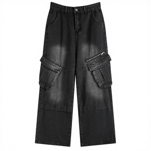 High Quality Cargo <b>Pants</b> Vintage Custom Logo Casual Wholesale Oversized Straight Fit Medium Autumn Streetwear Men's Denim Jeans - Product Image 3