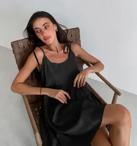 Vestido sin mangas de mezcla de lino negro para mujer, venta al por mayor, vestidos sexis informales sin mangas para primavera y verano para mujer