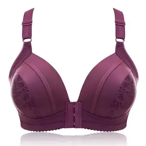 New plus size D cup push up wireless thin middle-aged and elderly women's button strap underwear breast holding bra