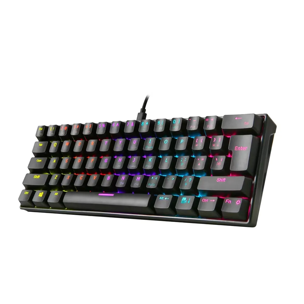 Keyboard komputer 61 tombol RGB, keyboard Mekanikal desain ergonomis terhubung murah keybo Komputer gaming