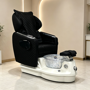 Luxury Electric Reclining Pedicure Spa Chair Black PU Leather Glass Basin Pedicure Station for Nail Salon - Product Image 4
