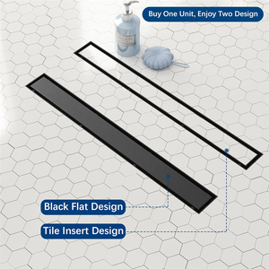 Drain de douche linéaire moderne noir mat avec insert de carrelage plat pour <span class=keywords><strong>sol</strong></span> de salle de bain et usage hospitalier - Product Image 3
