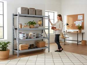 Étagère de <span class=keywords><strong>rangement</strong></span> industrielle robuste à 4 niveaux Member Mark, en acier allié, revêtement poudré, montage au sol, 77 po L x 24 po P x 72 po H - Product Image 6