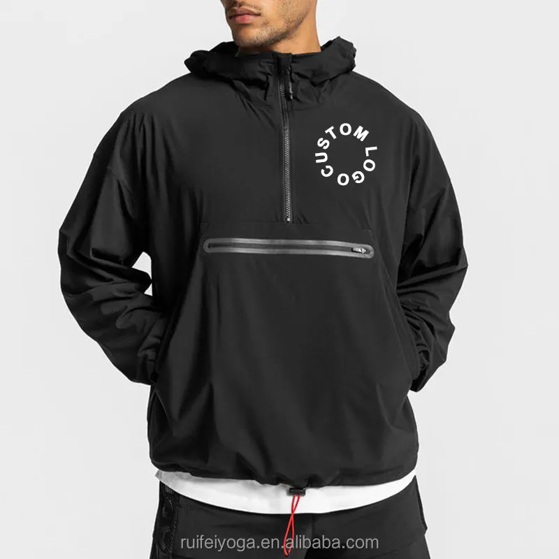 OEM пользовательская зимняя уличная одежда для спорта на открытом воздухе, непромокаемая Мужская Черная ветровка на молнии с капюшоном, куртка для бега с капюшоном