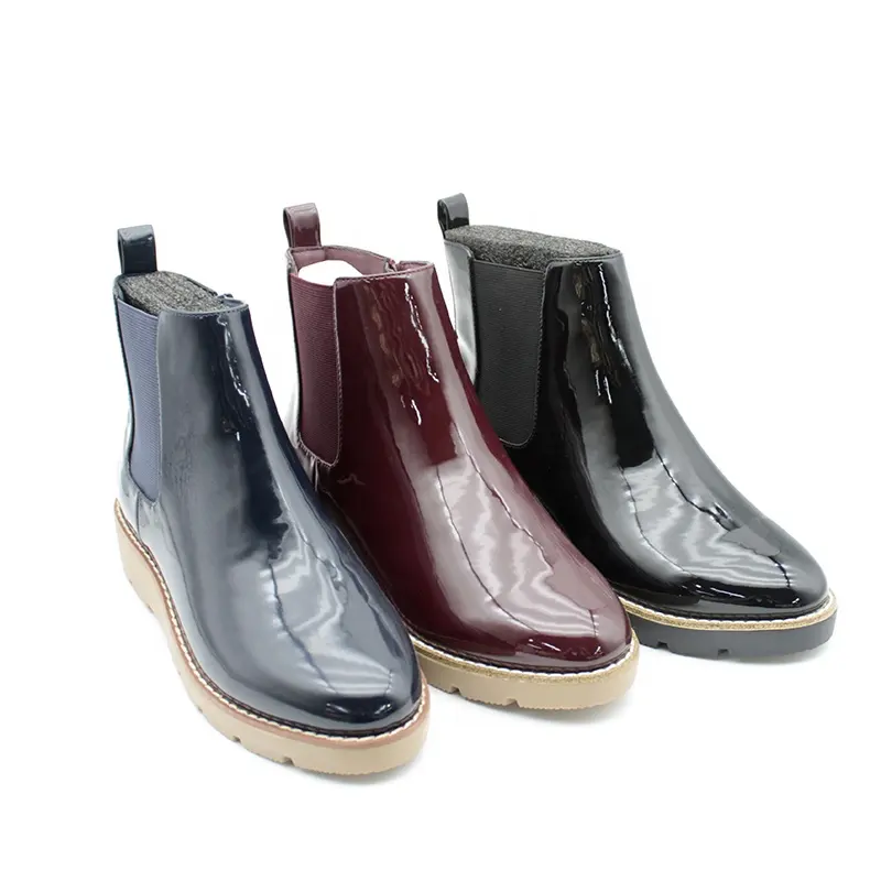 2022 China Supplier New design Women Fashion Flat Ankle boots Zipper Patent PU Ladies Shoes
