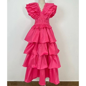 <span class=keywords><strong>Robe</strong></span> <span class=keywords><strong>longue</strong></span> <span class=keywords><strong>d</strong></span>'été pour femme, style luxe léger, nouvelle collection, col en V, manches volantées, brodée et à bords superposés - Product Image 1