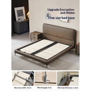 Letto Matrimoniale Moderno Minimalista Italiano Personalizzato con Struttura in Legno Massello, Testiera in Vera Pelle Effetto Tofu, Bordo Imbottito 1.8m, Ideale per Matrimoni - Product Image 5