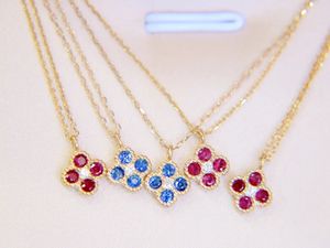 Collier trèfle à quatre feuilles en or 18 carats Xinfly, rubis et saphir naturels, pendentif de luxe en gros pour femmes - Product Image 2