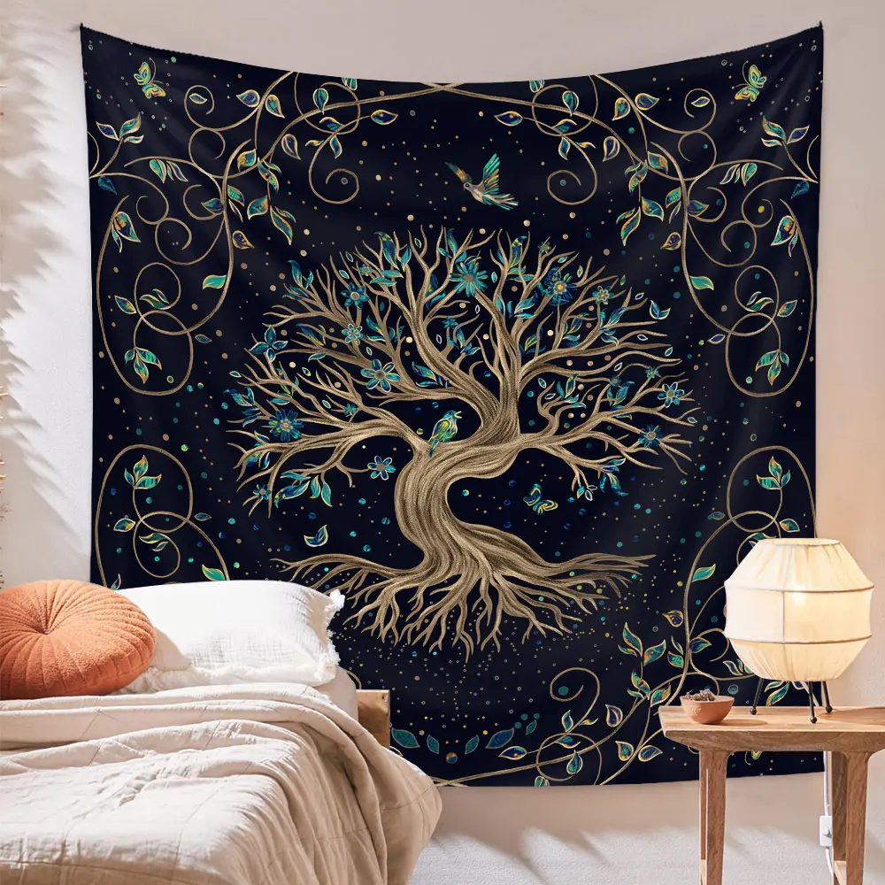 2022 OEM ODM black large tree life leaf tapestry 3d printed psychedel spiritual hanging cloth tapestries for wall