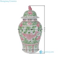 Pot en porcelaine à couvercle à motif de poisson fleur rose vert RZKR69-C-E et blanc avec embout de chien Foo
