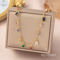 Collier en acier titane plaqué or véritable 18 carats avec diamant coloré Dopamine, chaîne de clavicule, ensemble pour femme, cadeau