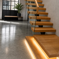Escalier Flottant Moderne pour Hall d'Entrée de Villa Duplex, Garde-corps en Verre, Marches en Bois, Escalier Cantilever, Escalier Résidentiel