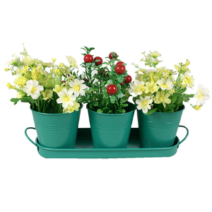 <span class=keywords><strong>Maceta</strong></span> <span class=keywords><strong>Circular</strong></span> Metálica de 3 Compartimentos para Suculentas, Hierbas y Flores, con Asa de Hierro y Bandeja, Suministros de Jardín - Product Image 1