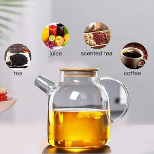 Nhà Máy Bán buôn 60.8oz/1800ml trà ấm nước bình với thủy tinh chịu nhiệt tre nắp có thể tháo rời Bộ lọc Vòi hoa trà cup - Product Image 3