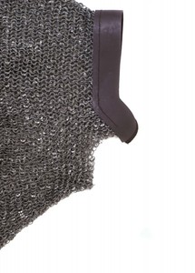 Aventail en maille de chaîne avec anneaux ronds rivetés en acier durable, finition naturelle en cuir riveté, protection de cou en maille d'acier - Product Image 2
