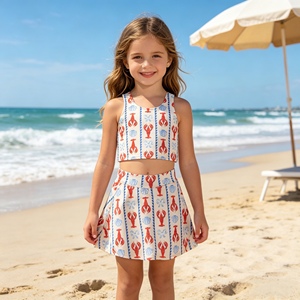 Conjunto de yoga sin mangas para niña con estampado de cangrejo y lazos, modelo GSD3626 CUSTOM, para venta al por mayor - Product Image 1