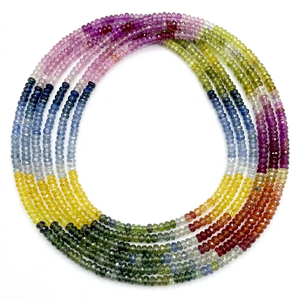 Perles Rondelles en Saphir Naturel Multicolore Micro-Facetté, Pierres Précieuses Libres, 3MM, Fil de 14 Pouces - Product Image 1