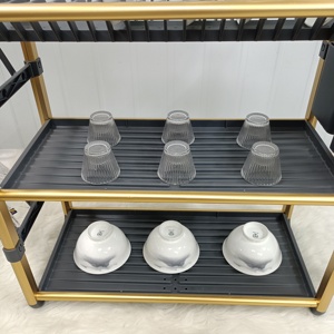 Escurridor de Platos <span class=keywords><strong>Plegable</strong></span> de 3 Niveles para Encimera de Cocina, Escurridor de Platos de Aluminio con Bandeja de Drenaje, Almacenamiento de Platos y Tazones - Product Image 6