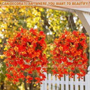 Fleurs artificielles en rotin d'automne, orange, branche unique, en plastique et soie, décoration suspendue pour plafond, mur, mariage, Halloween - Product Image 3