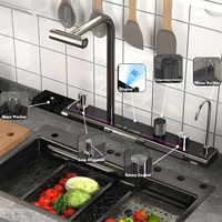 Évier de cuisine moderne fait main en acier inoxydable, à double cuve simple à encastrer sous plan, avec robinet cascade, multifonctionnel et intelligent