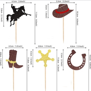 DAMAI Cowboy Cupcake Toppers paillettes <span class=keywords><strong>cheval</strong></span> chapeaux bottes Cupcake pics <span class=keywords><strong>thème</strong></span> occidental bébé douche fête d'anniversaire <span class=keywords><strong>gâteau</strong></span> décor fournitures - Product Image 6