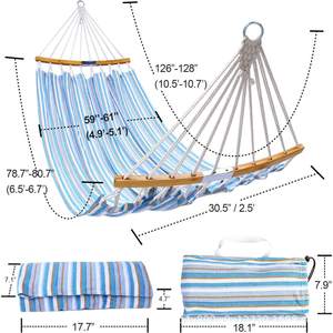 Hamaca Portátil Woqi para 2 Personas, 10.5 Pies, Azul y Blanco a Rayas, para Exteriores e Interiores, Camping, Playa - Product Image 1