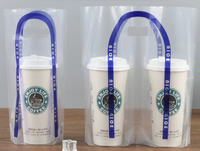 Sacs de transport pour boissons en PE imprimés sur mesure, directement de l'usine, pour un ou deux gobelets, café, bubble tea, sacs d'emballage en plastique à emporter