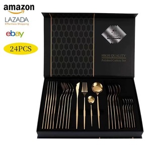 High Quality Polished Cutlery Set 24Pcs Gold Stainless Steel Knife Fork Spoon Western Dinnerware Wedding Gift Boxed Set - Product Image 1