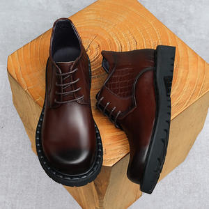 Bottes de Travail pour Hommes Printemps-Automne en Cuir Véritable avec Motif Léopard en Relief, Semelle en Caoutchouc Imperméable - Product Image 5