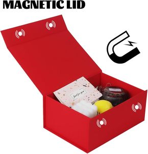 Caja de Regalo Roja de Lujo con Tapas o Cinta/Tarjeta, Caja de Regalo Plegable de Cartón con Cierre Magnético para Damas de Honor de Boda - Product Image 4
