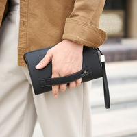 Dompet Clutch Pria Baru Tas Tangan Gaya Bisnis Tali Pergelangan Tangan Kapasitas Besar Minimalis PU Ultra-ringan Tahan Aus Koin Ponsel
