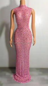 Robe de soirée noire en maille de diamant, modèle de chanteur, danse de voiture, fendue, extensible, Costume de spectacle sur scène - Product Image 3