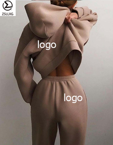 Unisex personalizzabile abbigliamento sportivo caldo tinta unita <span class=keywords><strong>felpa</strong></span> <span class=keywords><strong>in</strong></span> pile da <span class=keywords><strong>donna</strong></span> sport Yoga pantaloni con cappuccio due pezzi abito - Product Image 2