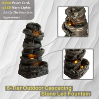 Fuente de Agua en Cascada de Resina de 6 Niveles para Exteriores, Impermeable, Independiente, con 3 Luces LED, para Jardín, Patio, Terraza, Estilo Roca Natural