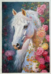 Art blanc personnalisé tête <span class=keywords><strong>de</strong></span> <span class=keywords><strong>cheval</strong></span> fleur <span class=keywords><strong>peinture</strong></span> à l'huile animale toile Art mural peint à la main peintures à l'huile pour la décoration <span class=keywords><strong>de</strong></span> la maison - Product Image 2