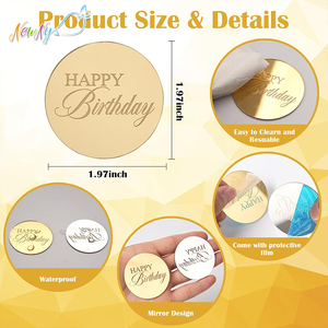 Disponibili all'Ingrosso Decorazioni Acriliche Rotonde Dorate a Specchio per Cupcake di <span class=keywords><strong>Compleanno</strong></span>, per Regali Fai-da-Te, Fiori, Pasticcini e Dessert - Product Image 2