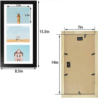7x14 Siyah Çam Ahşap Rustik Kolaj Çerçevesi, Paspartulu, (3) 4x6 Resim Sergileme Özellikli