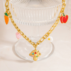 สร้อยคอจี้ผลไม้สแตนเลสสตีล ชุบทอง 18K  แบบหลายชั้น  พร้อมจี้ห้อย  ของขวัญเครื่องประดับ - Product Image 2