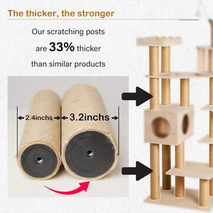 Árbol para Gatos de Madera Maciza de Venta Caliente, Torre para Gatos con Cama Superior, Poste Rascador, Plataforma Multicapa, Árbol Alto para Gatos con Postes Rascadores de Sisal - Product Image 3