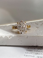 Bague HELE ovale en diamant cultivé, sertie de griffes, synthétisée en laboratoire, faite à la main, haut de gamme, pour femme, en forme d'œuf de pigeon