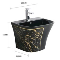 Articles sanitaires modernes en céramique de luxe Ensemble de toilette de couleur grise Lavabo sur pied suspendu au mur Ensemble de toilette en céramique pour salle de bain une pièce