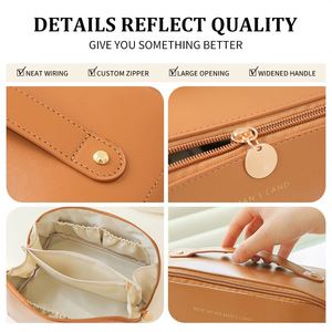 Bolsa de Maquillaje de Viaje para Mujer, de Cuero PU, Portátil, con Cierre, Abrible Completamente, para Organizar Artículos de Aseo y Cosméticos, Impermeable - Product Image 6
