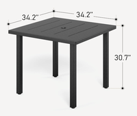 Table de patio extérieure pour 4 personnes, table à manger en fer forgé à lattes avec trou pour parasol, mobilier extérieur en métal minimaliste