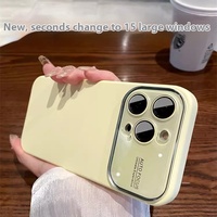 Étui de protection de luxe en silicone liquide pour téléphone avec grande fenêtre, coque de téléphone portable pour iPhone avec film de protection d'objectif