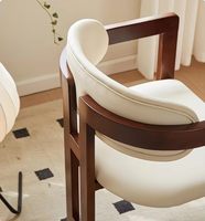 Fauteuil de négociation en bois massif de style mi-siècle, fauteuil design vintage avec revêtement en cuir microfibre pour hôtel, maison d'hôtes, salon de thé
