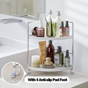 Organisateur d'angle de salle de bain à 2 niveaux en acier inoxydable CF, étagère de rangement pour maquillage, plateau de vanité, organisateur de comptoir de lavabo de salle de bain - Product Image 4